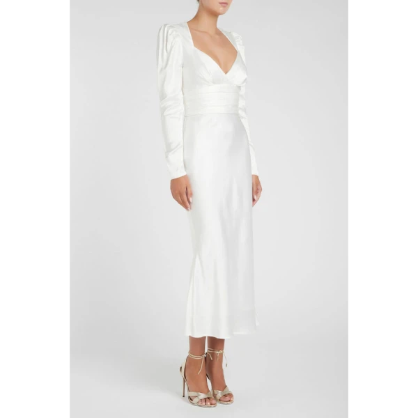 Genevieve puff sleeve midi dress Clothing classic Coveti