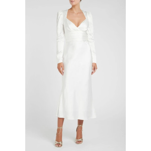 Genevieve puff sleeve midi dress Clothing classic Coveti