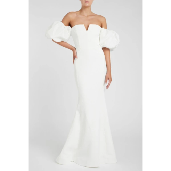 Genevieve puff sleeve midi dress Clothing classic Coveti