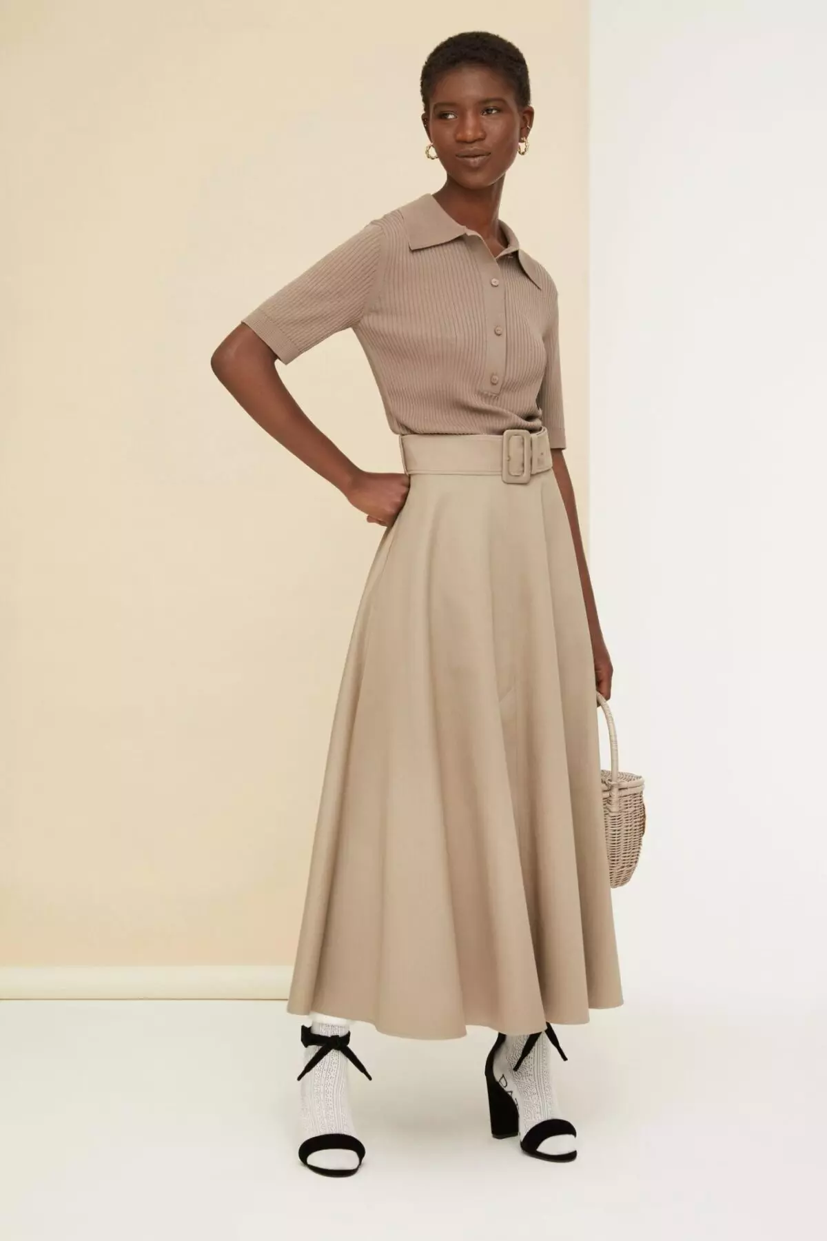 Belted flared midi skirt Clothing midi skirt Coveti