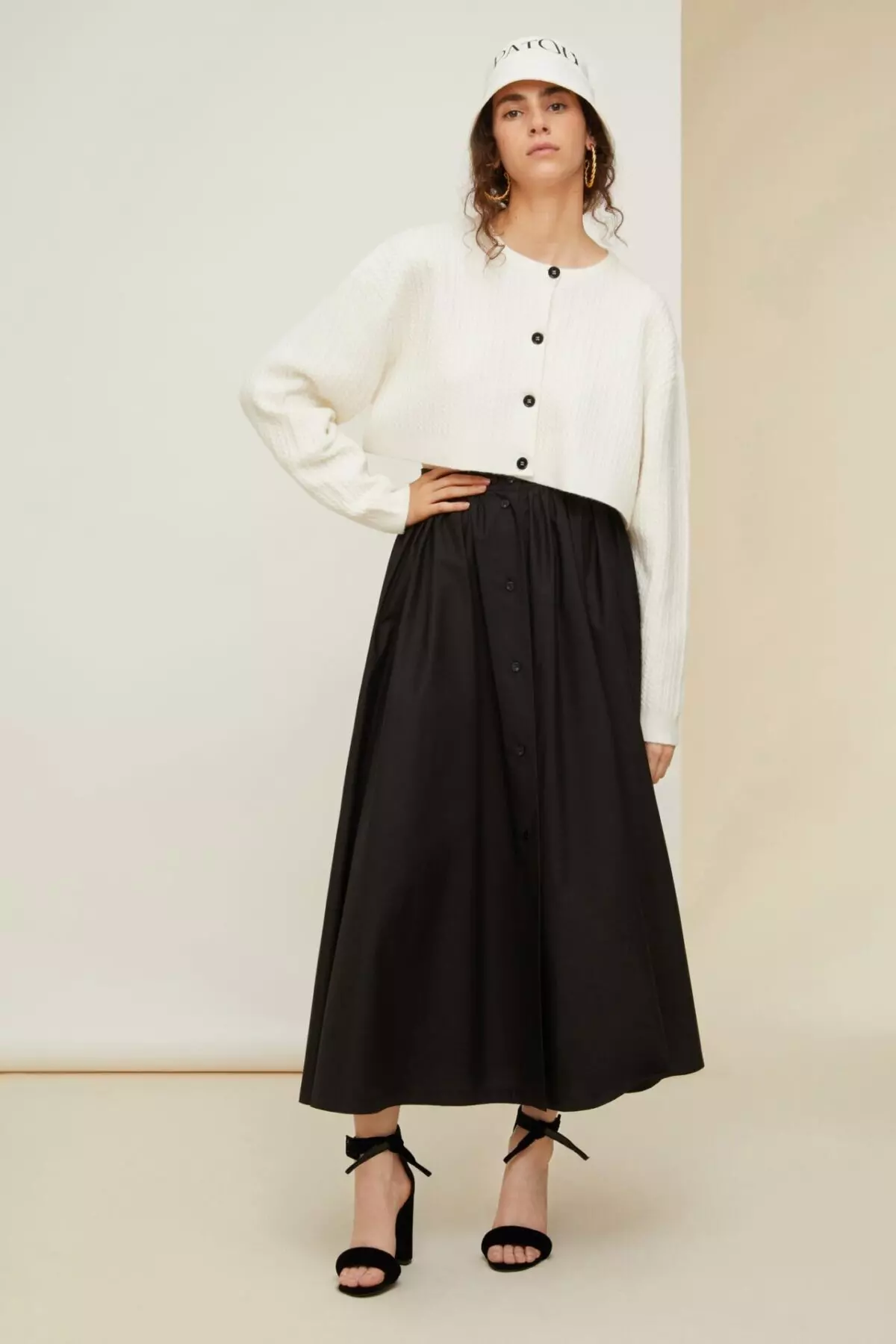 Flared button front long skirt Clothing long skirt Coveti