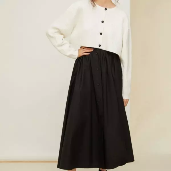 Flared button front long skirt Clothing long skirt Coveti