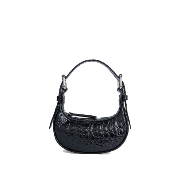 Mini soho black circular croco embossed leather bag | Coveti