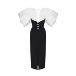 Button embellished draped crepe and linen midi dress Clothing Bridal Coveti