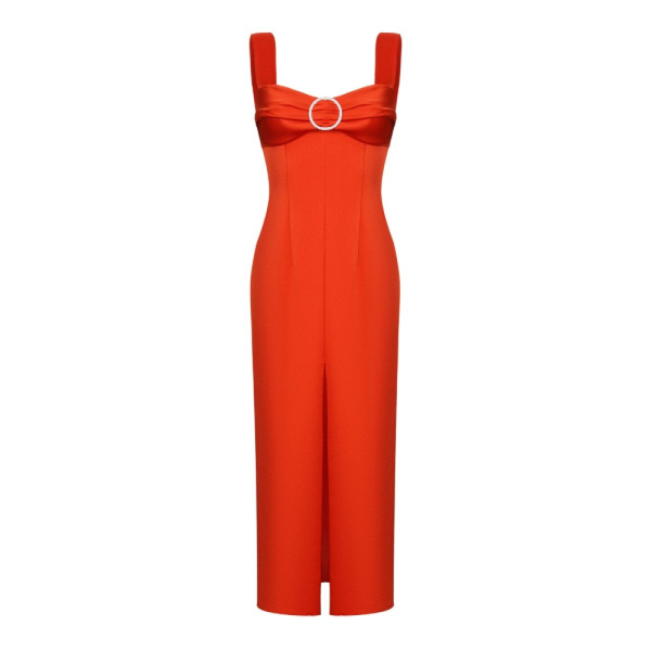 Buckled and draped satin midi dress Clothing buy red dress Coveti