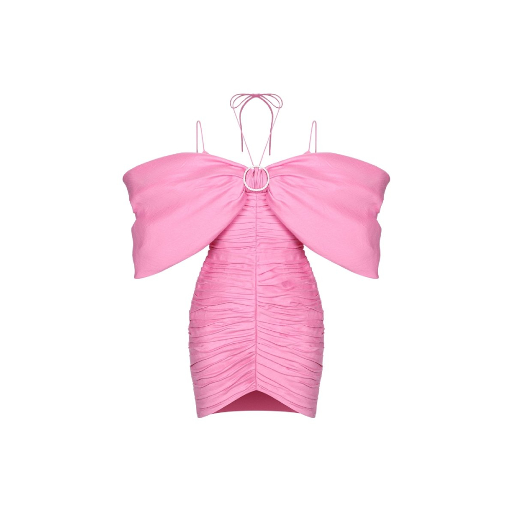 Embellished Draped Bow Detail Dress Pink