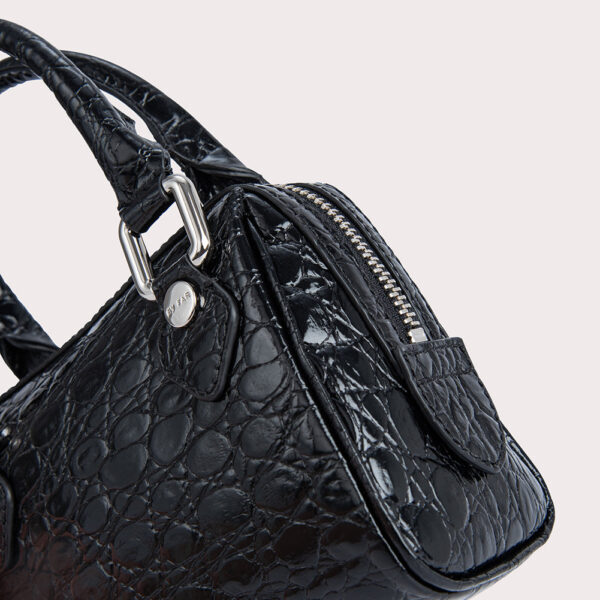 Dora black circular croco embossed leather bag Bags bag Coveti