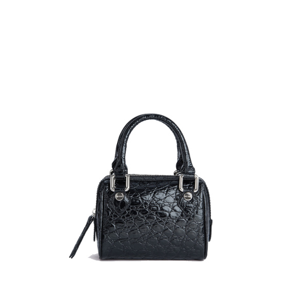 Dora black circular croco embossed leather bag Bags bag Coveti