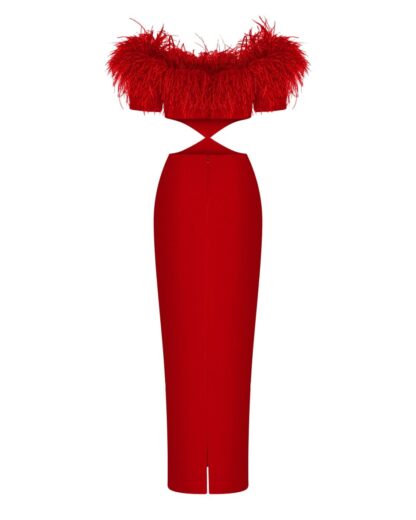 Feather Cutouts Red Maxi Dress