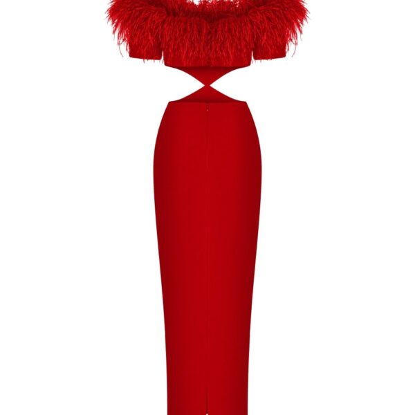 Feather Cutouts Red Maxi Dress