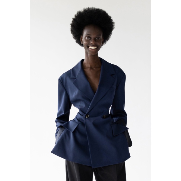 Fitted jacket with back cut out light navy Clothing designer Coveti
