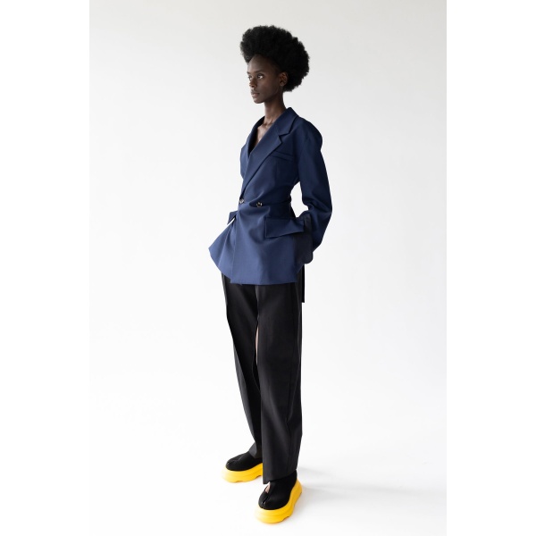 Fitted jacket with back cut out light navy Clothing designer Coveti