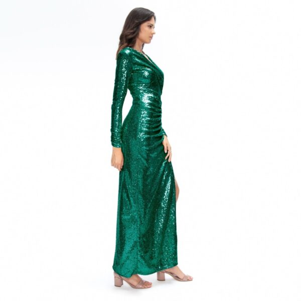 Satin long dress emerald tied back – 4 UK   Coveti