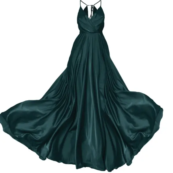 Satin long dress emerald tied back – 4 UK   Coveti