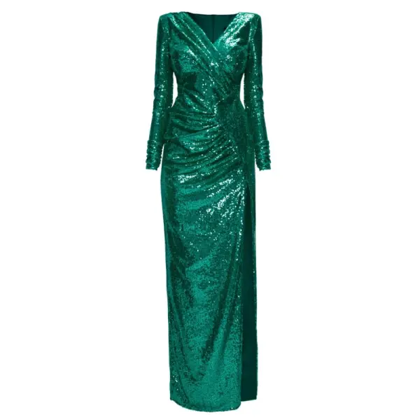 Satin long dress emerald tied back – 4 UK   Coveti