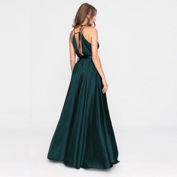 Satin long dress emerald tied back – 4 UK   Coveti