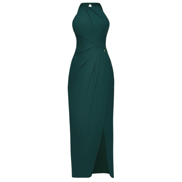 Satin long dress emerald tied back – 4 UK   Coveti