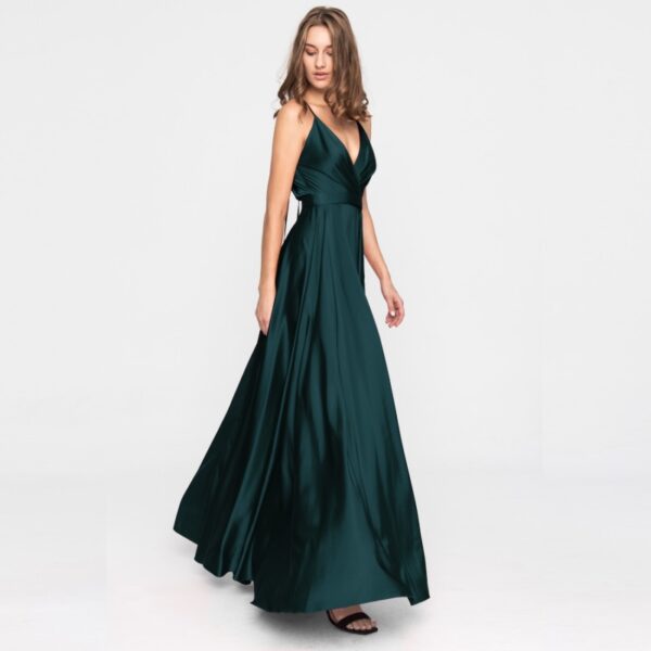 Satin long dress emerald tied back – 4 UK   Coveti