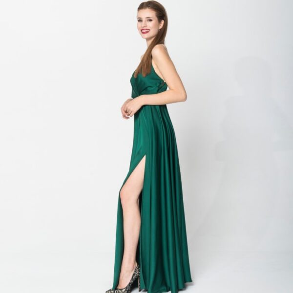 Satin long dress emerald tied back – 4 UK   Coveti