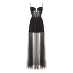 Draped rhinestone tulle corset maxi dress with voluminous skirt   Coveti