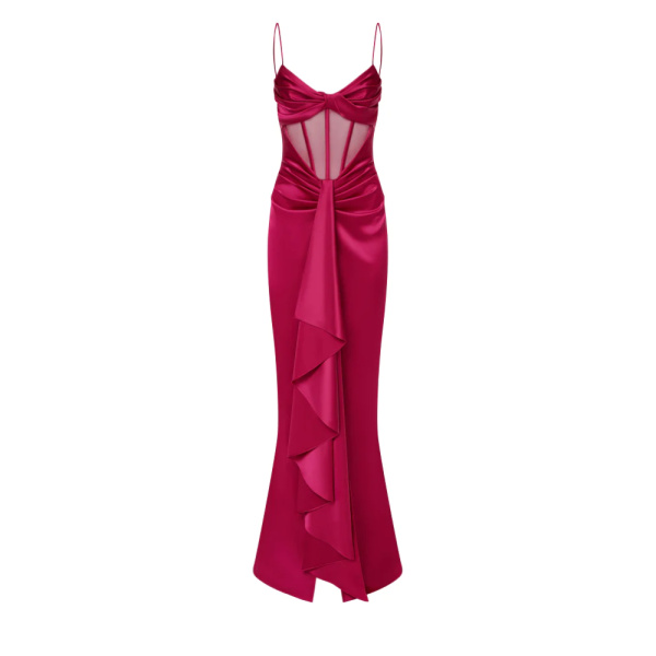 Bow-embellished draped maxi satin dress (Copy) – 4 UK   Coveti