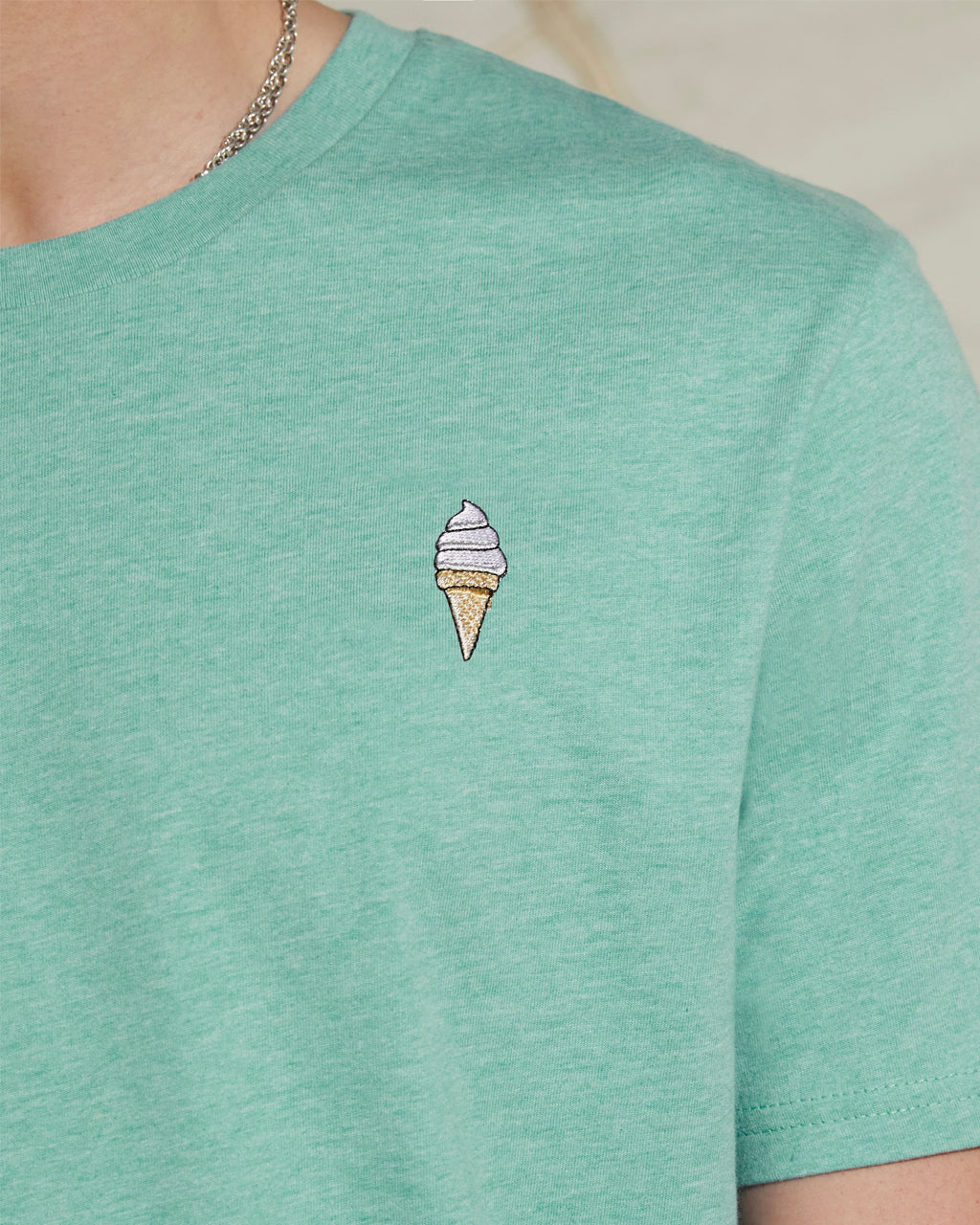 Ice Cream Embroidered TShirt Heather Green Designer Collection Coveti