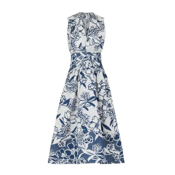 Silvia Tcherassi Nayla Dress Navy Whimsical Garden Nayla Dress Navy Whimsical Garden Clothing american designer Coveti