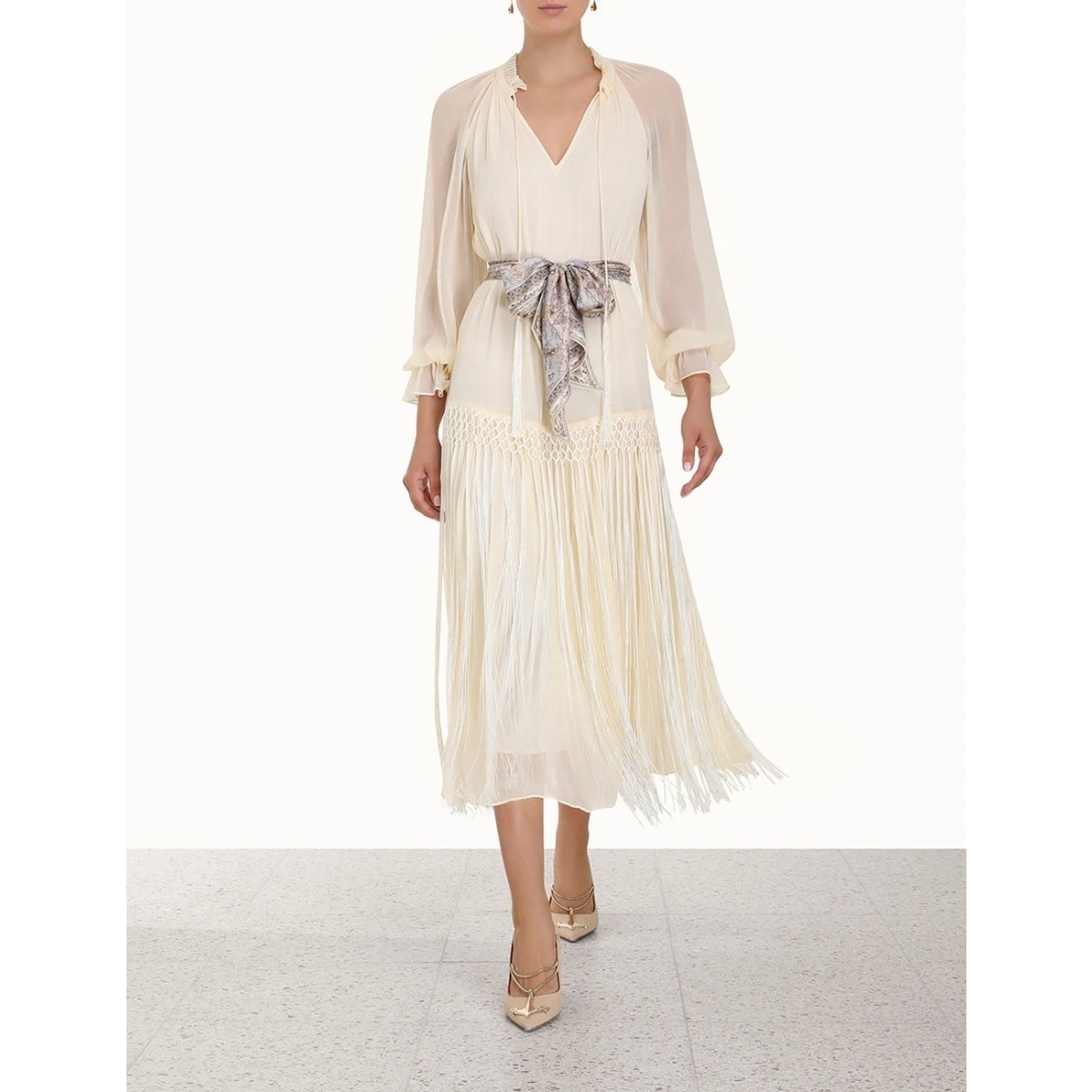 Zimmermann High Tide Fringe Midi Dress