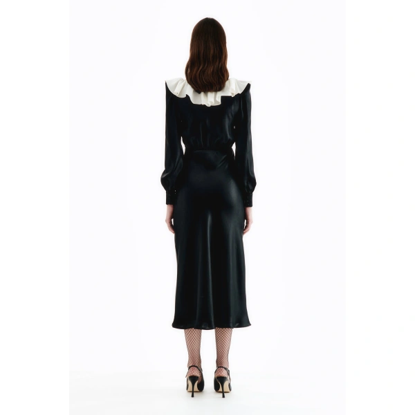 Alessandra Rich Laminated Silk Dress With Volant Collar, view 4