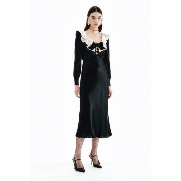 Alessandra Rich Laminated Silk Dress With Volant Collar, view 2