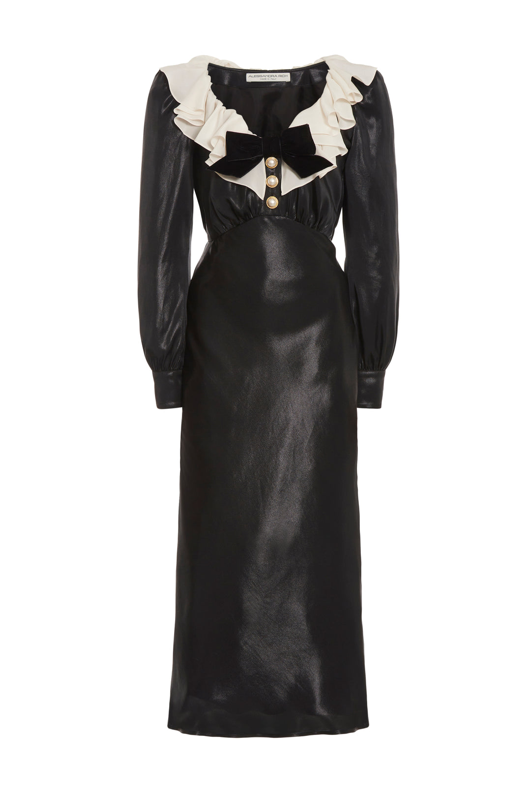 Alessandra Rich Laminated Silk Dress With Volant Collar