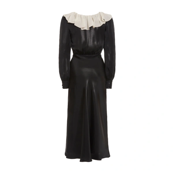 Alessandra Rich Laminated Silk Dress With Volant Collar, view 3