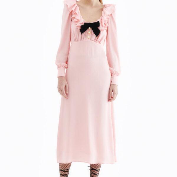 Silk Blend Dress With Volant Collar