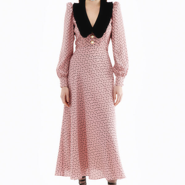 Heart Print Silk Dress With Collar