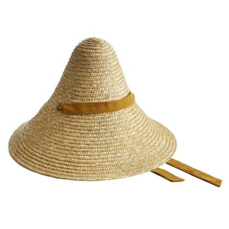 Cone Mustard Ribbon Straw Hat