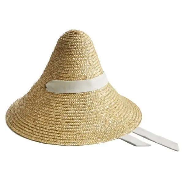 Cone White Ribbon Straw Hat