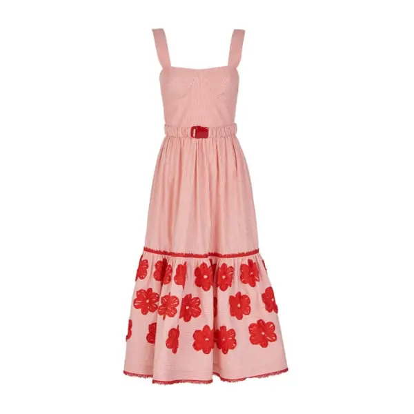 Silvia Tcherassi Dione Dress Orange Embroidered Flowers Dione Dress Orange Embroidered Flowers Clothing american designer Coveti