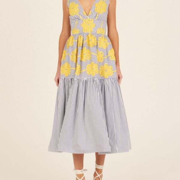 Eugene Dress Yellow Embroidered Flowers