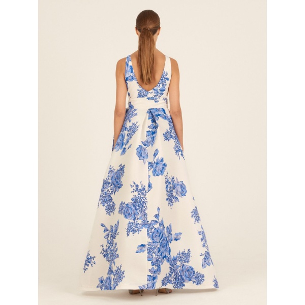 Silvia Tcherassi Logan Blue Midi Dress Logan Rose Motif Blue Dress Clothing american designer Coveti