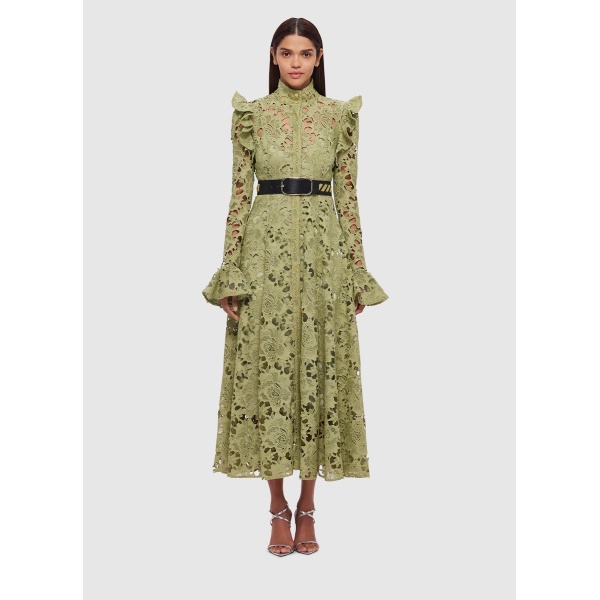 Leo Lin Green Dress Aliyah Lace Butterfly Sleeve Midi Dress  Olive Clothing Australian Designer Coveti