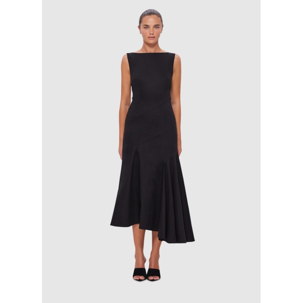Leo Lin Black Dress Hana Midi Dress  Ebony Clothing Australian Designer Coveti