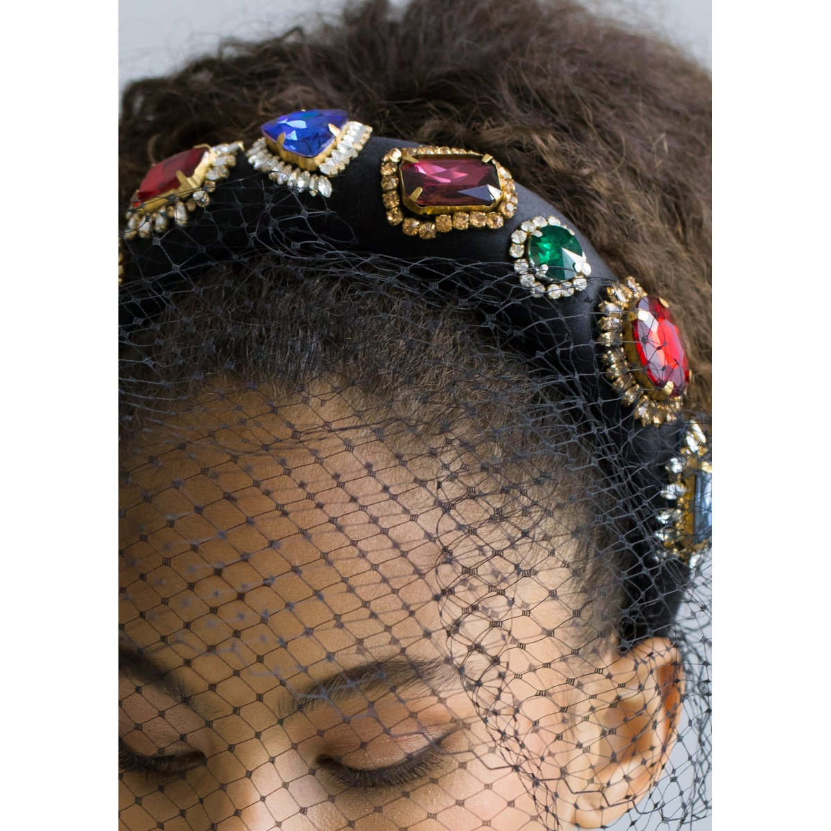 The Fernande Voilette Headband is crafted in New York from hand-embroidered crystal appliques