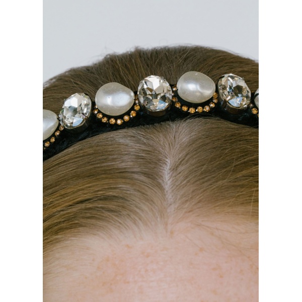 The Astor Headband is crafted in New York from hand-embroidered beads and crystals