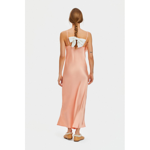 The Sleeper Boheme Slip Dress with Feathers in Light Peach