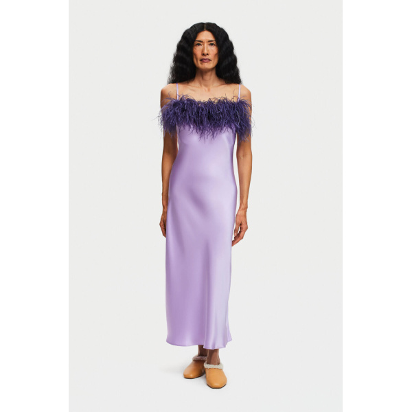 The Sleeper Boheme Slip Dress with Feathers in Lilac