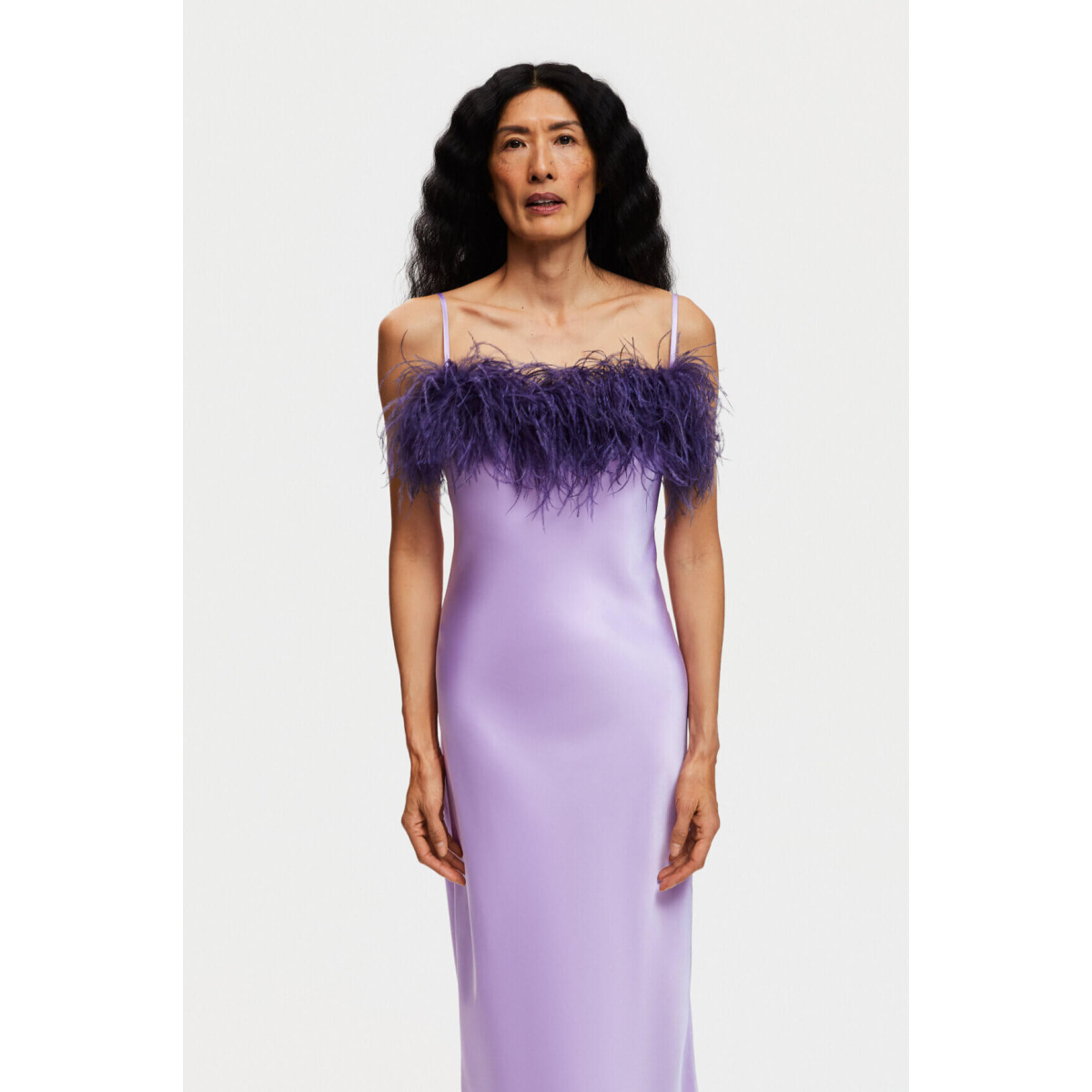 The Sleeper Boheme Slip Dress with Feathers in Lilac