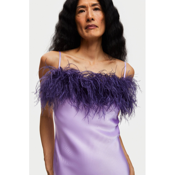 The Sleeper Boheme Slip Dress with Feathers in Lilac