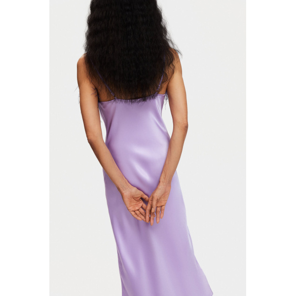 The Sleeper Boheme Slip Dress with Feathers in Lilac