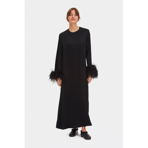 The Sleeper Suzi Maxi Dress with Detachable Feathers in Black