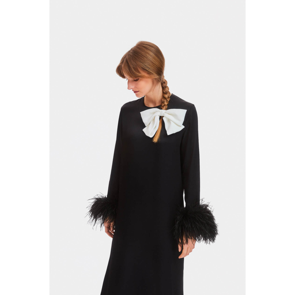 The Sleeper Suzi Maxi Dress with Detachable Feathers in Black